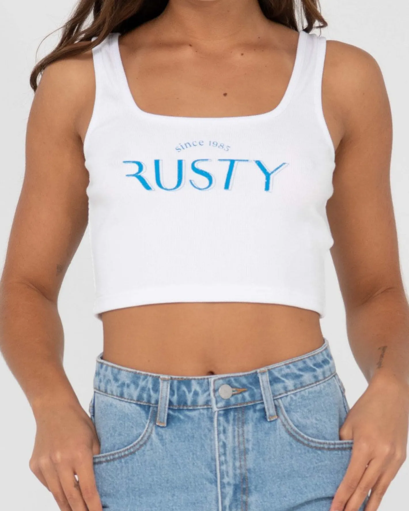Store 1985 Baby Graphic Crop Tank Top Womens Tees & Tanks