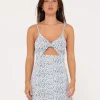 Outlet Balnear Floral Printed Cut Out Mini Dress Womens Mini Dresses