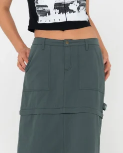 Fashion Billie Low Rise Ripstop Zip Off Maxi Skirt Womens Skirts