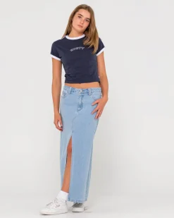 New Celeste Low Rise Denim Maxi Skirt Womens Skirts