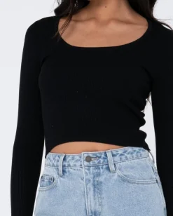 Shop Charis Low Neckline Long Sleeve Knit Top Womens Fashion Tops