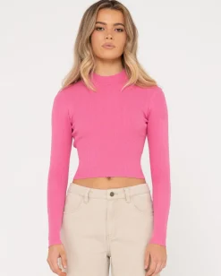 Discount Charis Mock Neck Long Sleeve Knit Top Womens Fashion Tops
