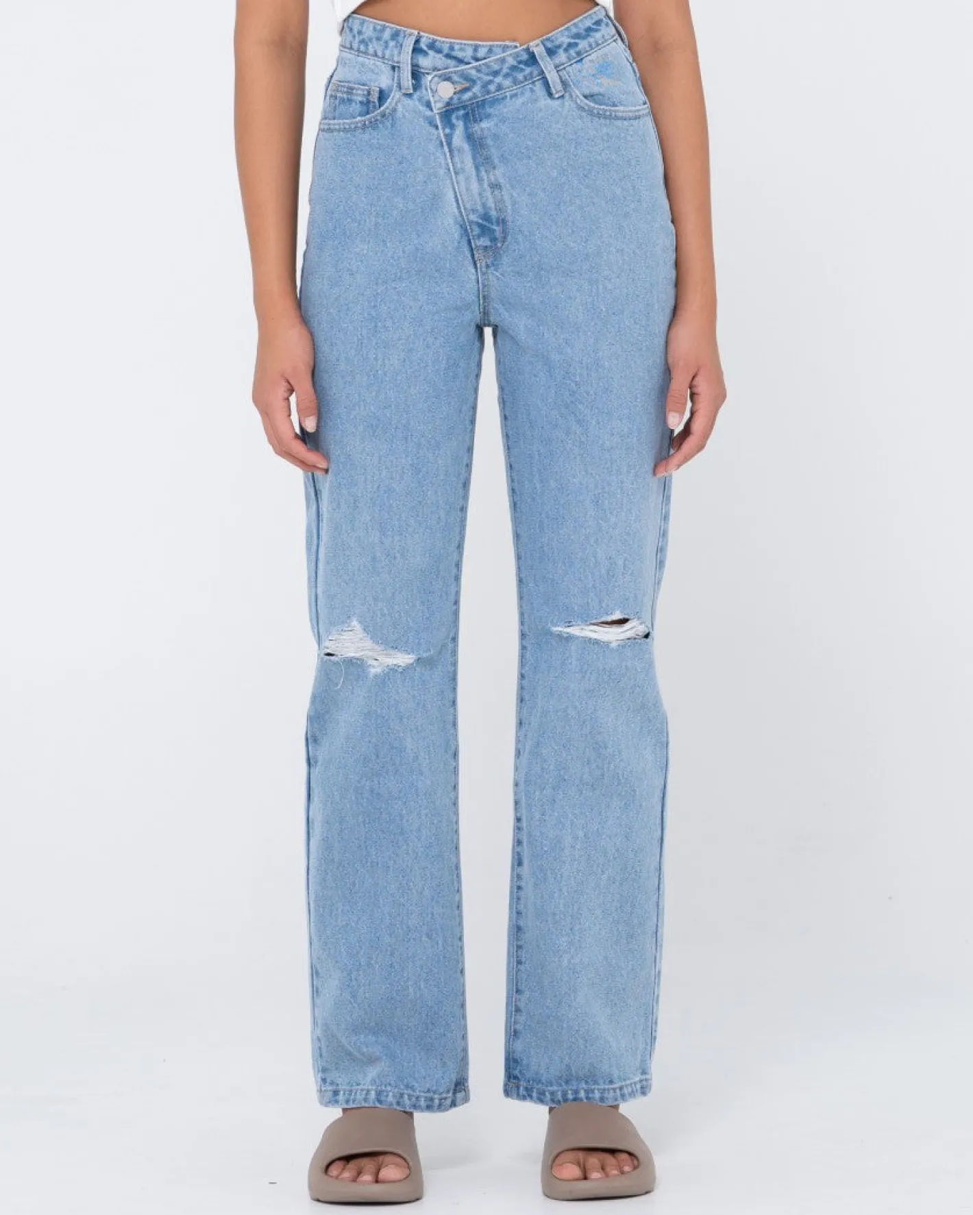 Online Chloe High Waisted Distressed Straight Jean Womens Pants