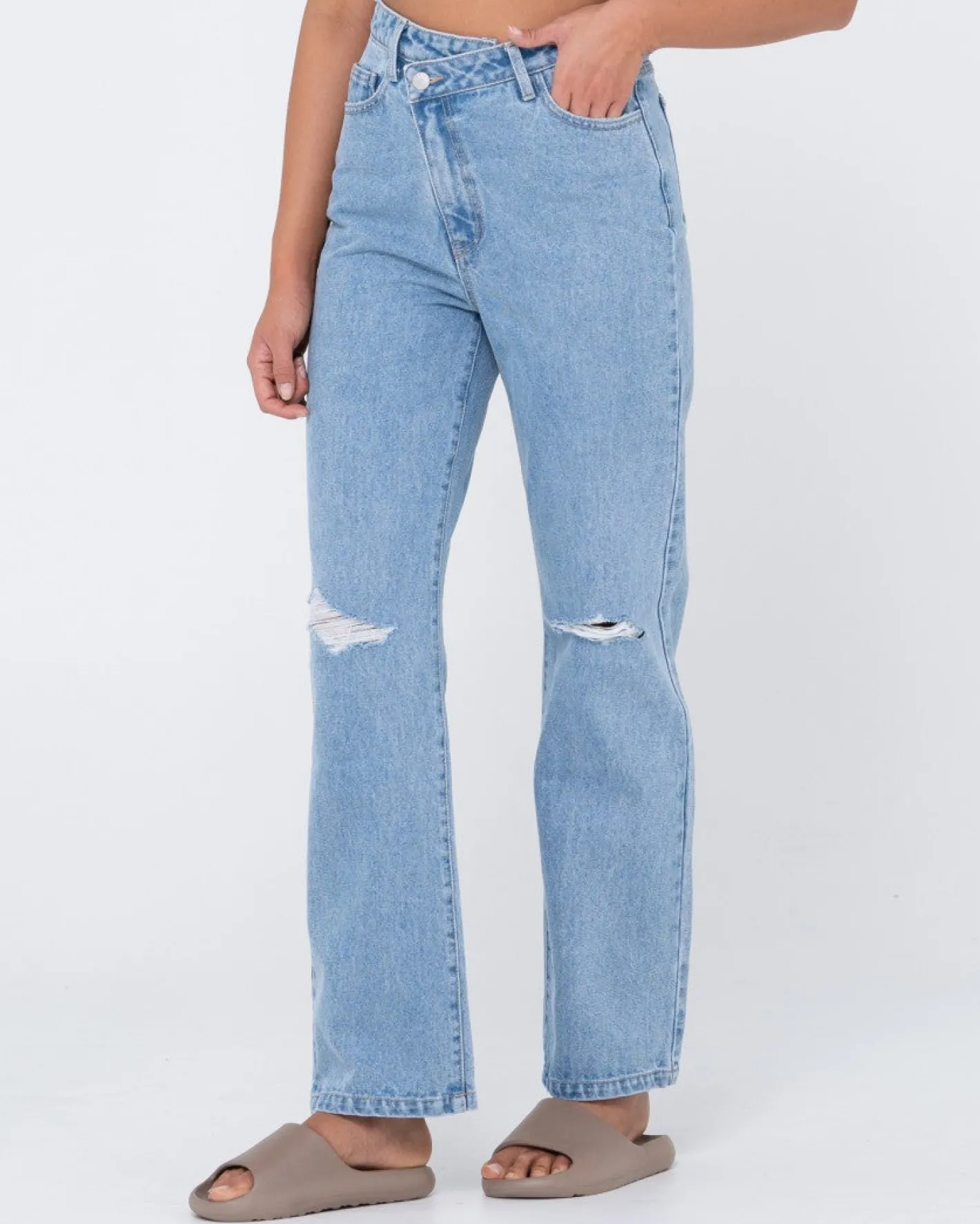 Shop Chloe High Waisted Distressed Straight Jean Womens Denim