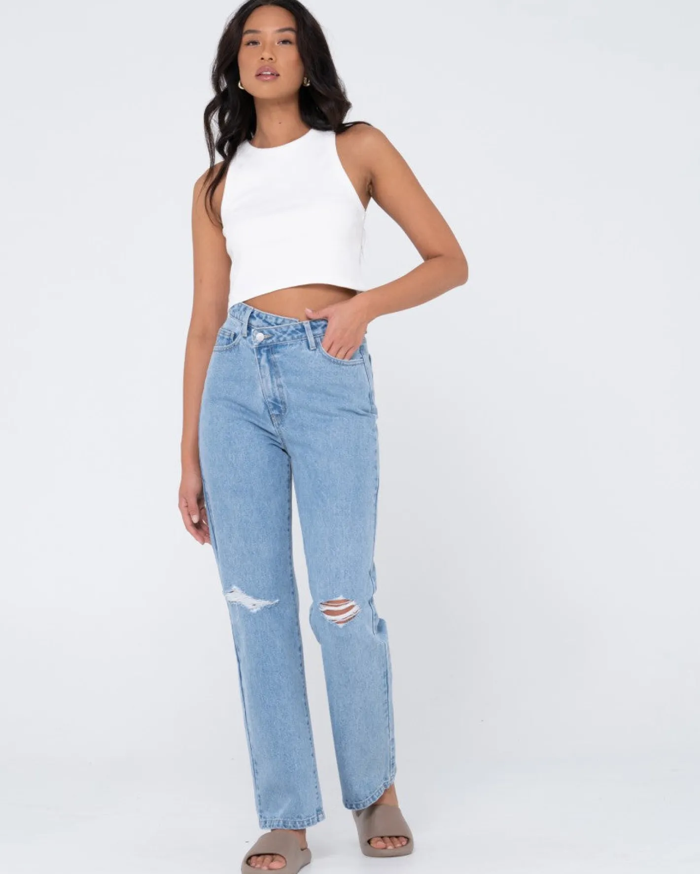 Shop Chloe High Waisted Distressed Straight Jean Womens Denim