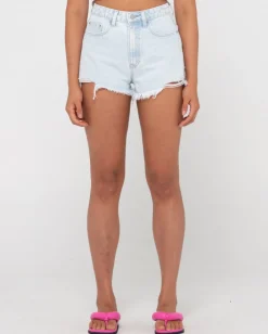 Cheap Dime High Waisted Frayed Denim Short Womens Denim