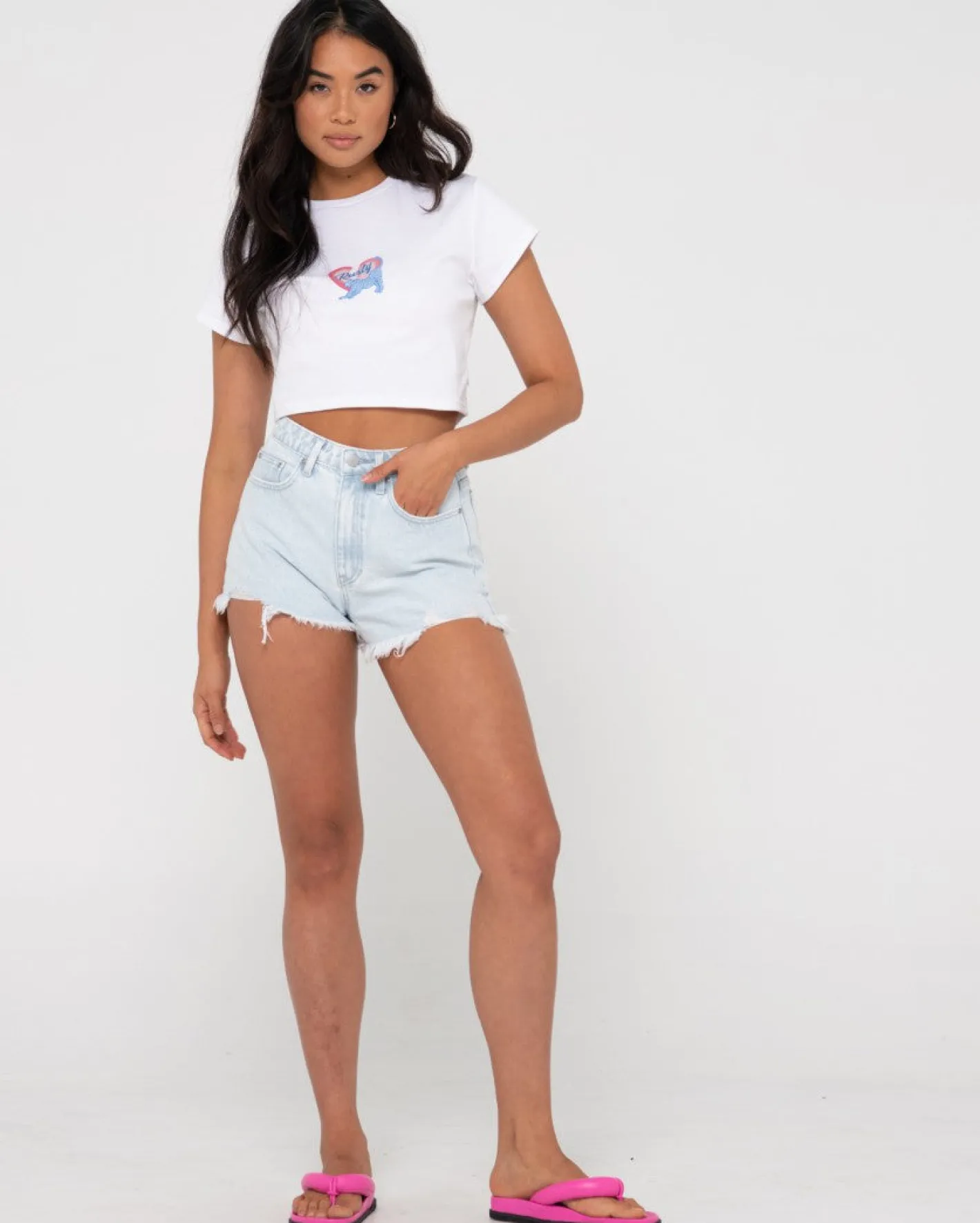 Cheap Dime High Waisted Frayed Denim Short Womens Denim