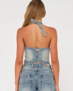 Cheap Flip Mommy Halter Neck Denim Vest Womens Fashion Tops
