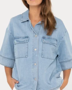 New Hudson Short Sleeve Denim Shirt Womens Fashion Tops