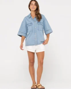 New Hudson Short Sleeve Denim Shirt Womens Fashion Tops