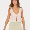 New Juni Sleeveless Vee Neck Tie Top Womens Fashion Tops