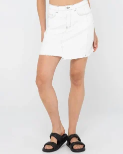 Fashion La Serena Frayed High Waisted Mini Skirt Womens Denim