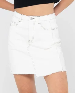 Fashion La Serena Frayed High Waisted Mini Skirt Womens Denim