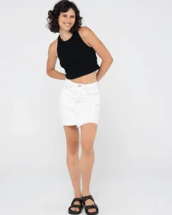 Fashion La Serena Frayed High Waisted Mini Skirt Womens Denim