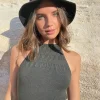 Hot Laura Halter Crop Knit Top Womens Fashion Tops