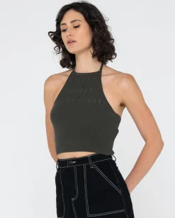 Hot Laura Halter Crop Knit Top Womens Fashion Tops