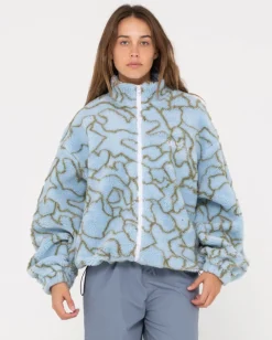 Clearance Low Tides Printed Zip Through Sherpa Fleece Womens Hoodies & Fleece