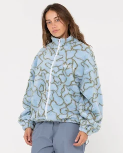 Clearance Low Tides Printed Zip Through Sherpa Fleece Womens Hoodies & Fleece