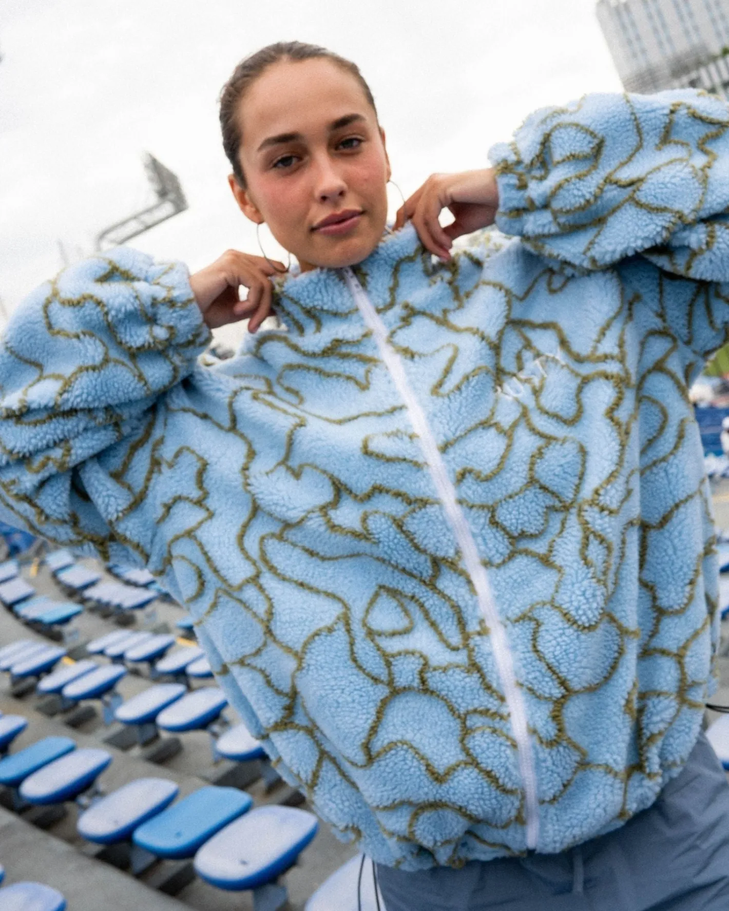 Clearance Low Tides Printed Zip Through Sherpa Fleece Womens Hoodies & Fleece