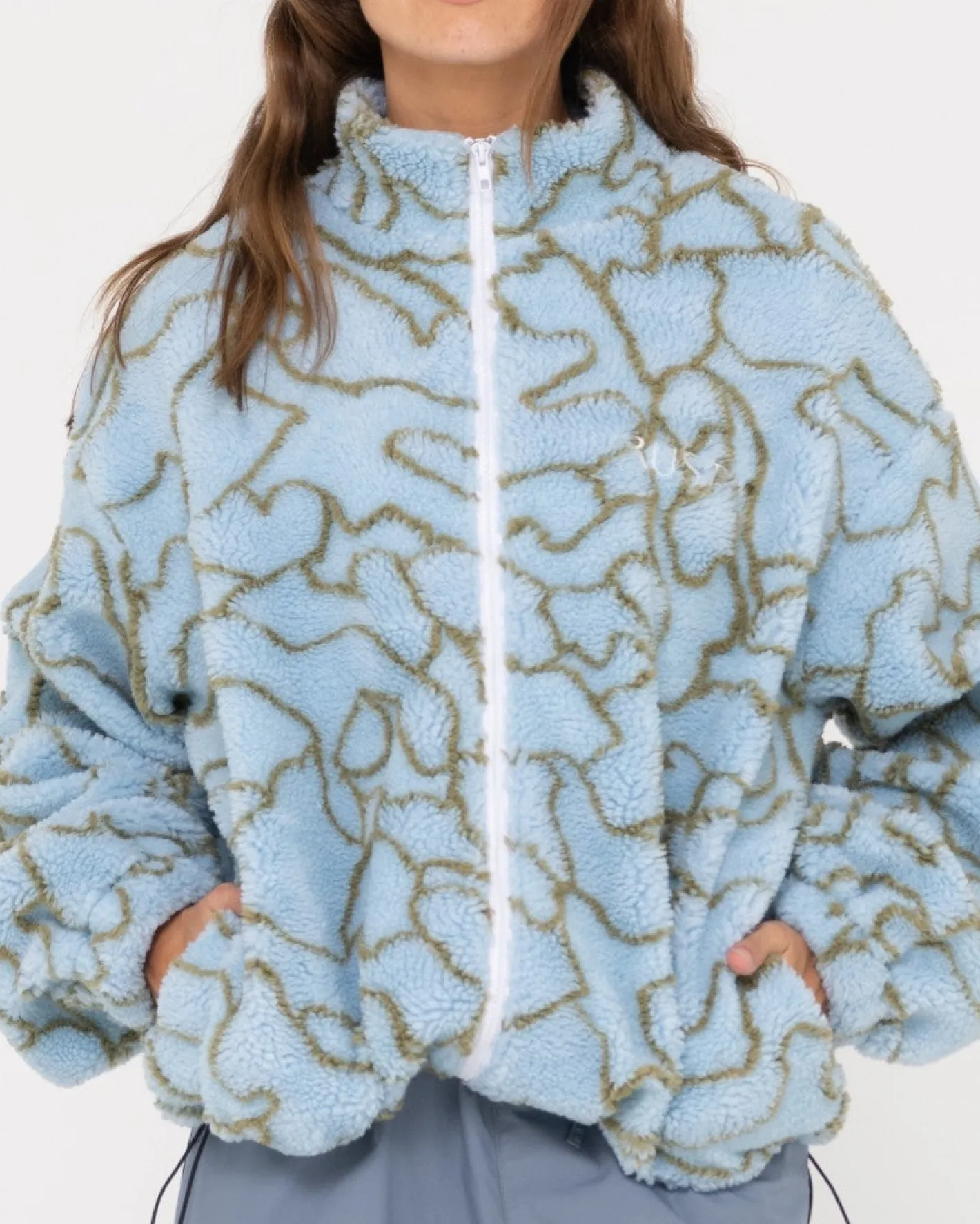 Clearance Low Tides Printed Zip Through Sherpa Fleece Womens Hoodies & Fleece