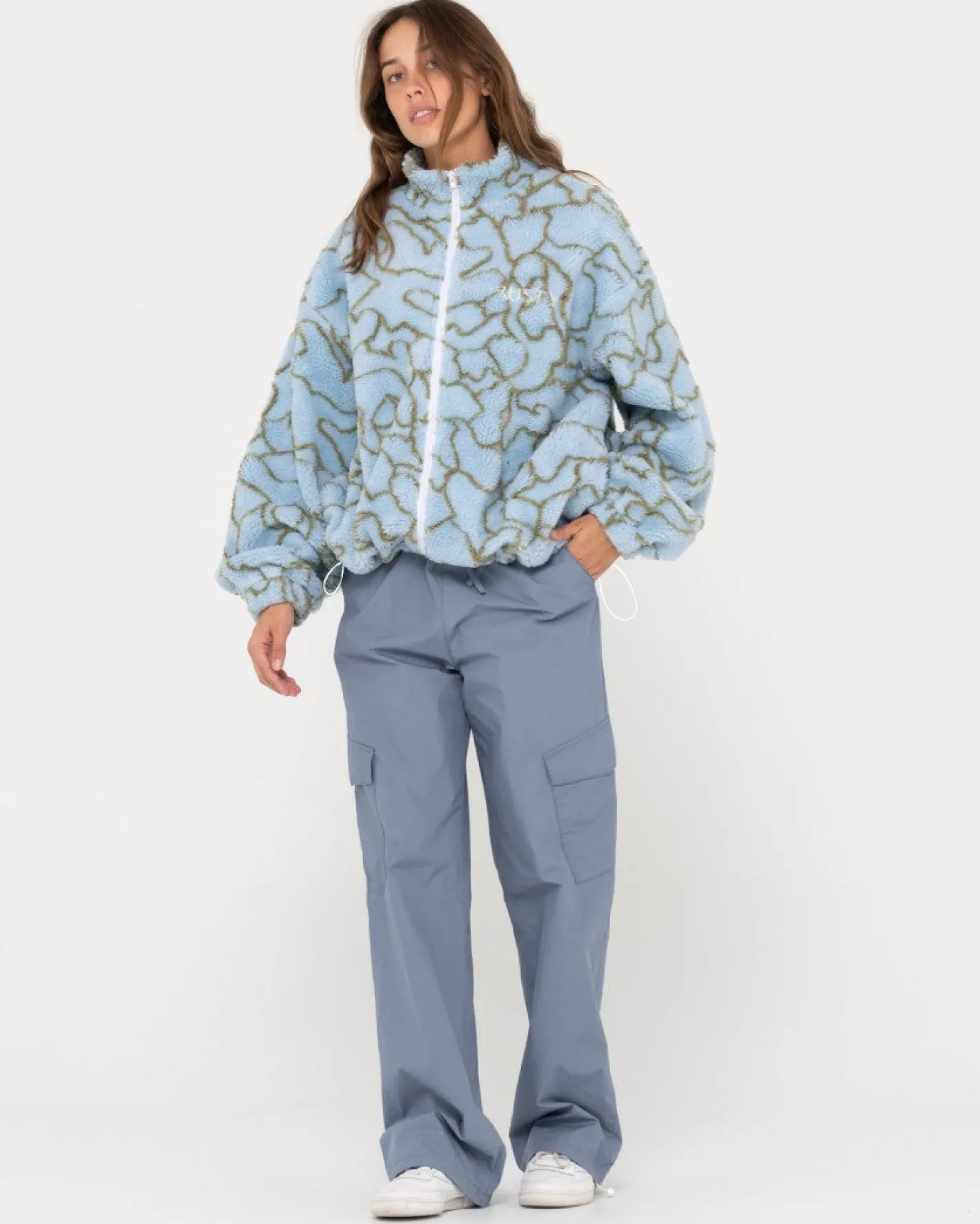 Clearance Low Tides Printed Zip Through Sherpa Fleece Womens Hoodies & Fleece