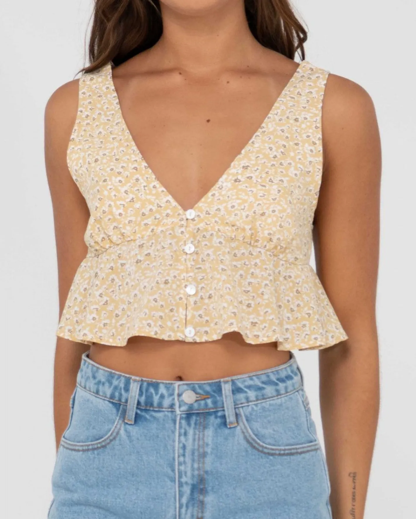 Best Sale Magnolia Floral Printed Crop Top Womens Fashion Tops