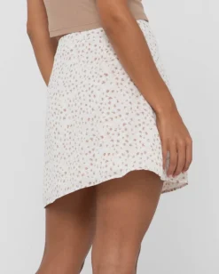 Cheap Magnolia Floral Printed High Waisted Mini Skirt Womens Skirts