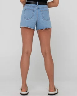 Cheap Malta High Waisted Frayed Denim Short Womens Denim