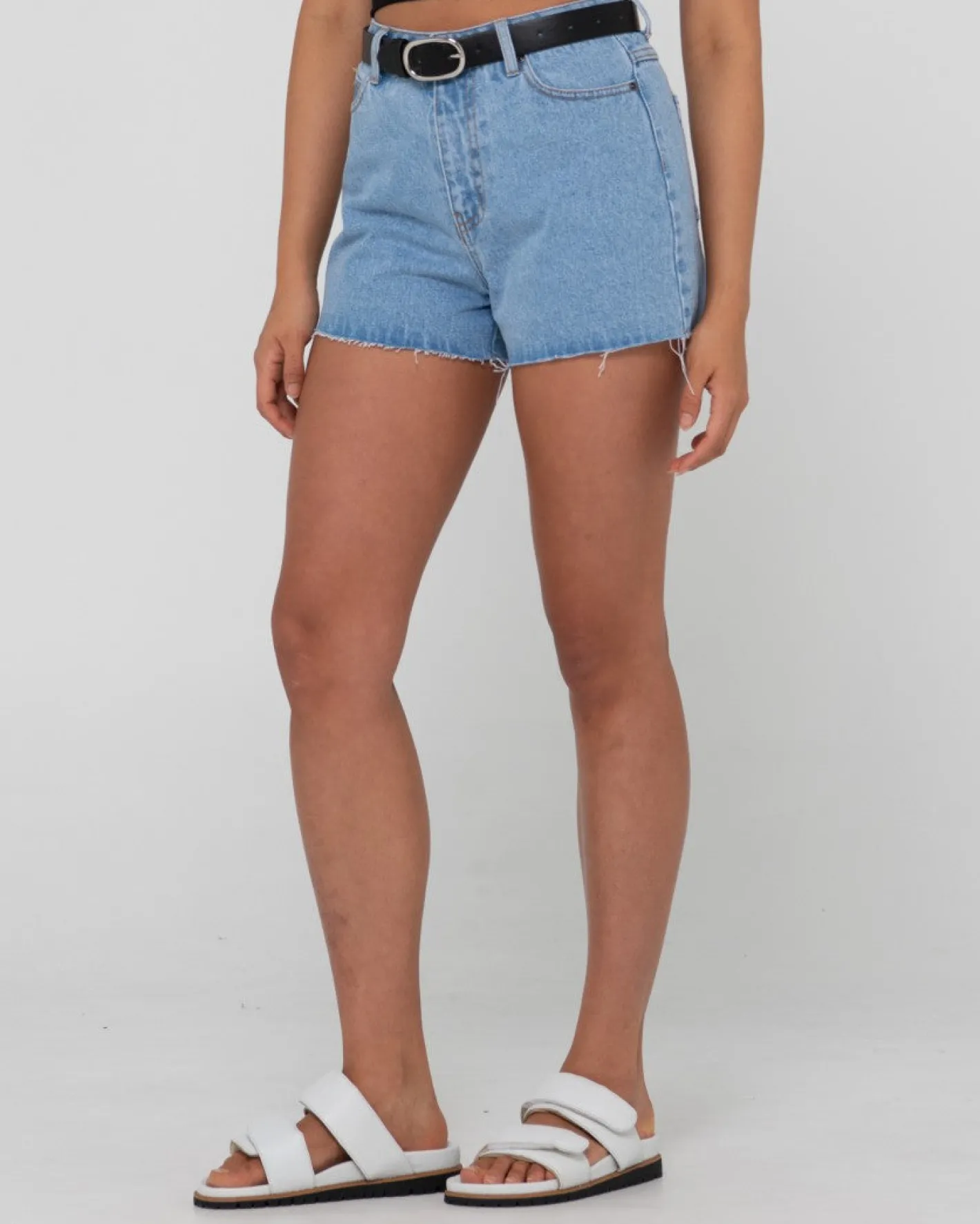 Cheap Malta High Waisted Frayed Denim Short Womens Denim