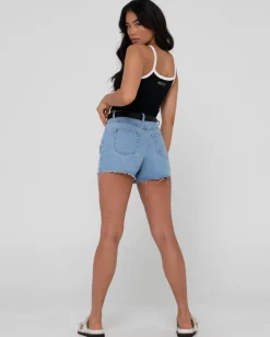 Cheap Malta High Waisted Frayed Denim Short Womens Denim