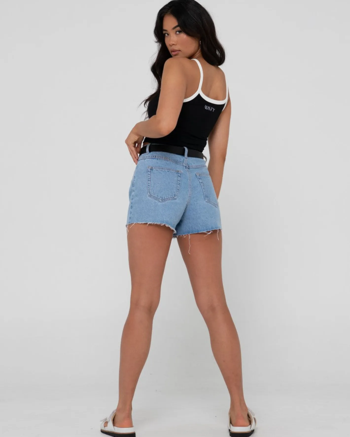 Best Sale Malta High Waisted Frayed Denim Short Womens Shorts