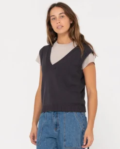 Best Sale Nero Sleeveless Vee Neck Knit Vest Womens Knitwear