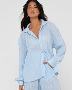 Fashion Nissi Long Sleeve Pleated Shirt Womens Shirts