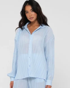 Store Nissi Long Sleeve Pleated Shirt Womens Fashion Tops