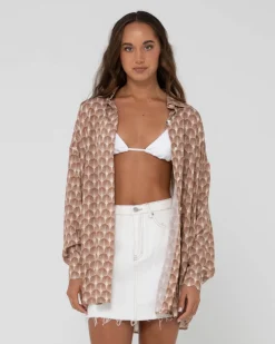 Discount Panama Printed Oversized Long Sleeve Shirt Womens Shirts