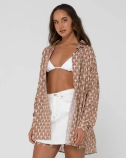 Discount Panama Printed Oversized Long Sleeve Shirt Womens Shirts