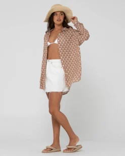 Discount Panama Printed Oversized Long Sleeve Shirt Womens Shirts