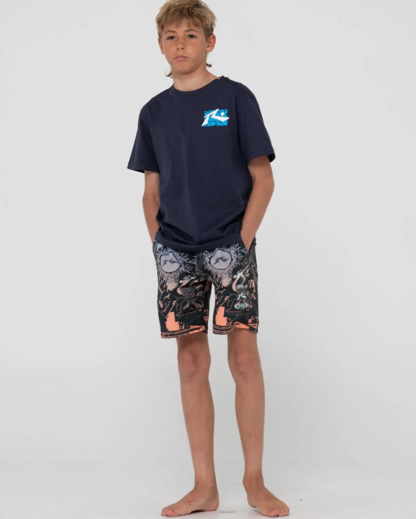 Discount Paste Up Printed Elastic Boardshort Boys Kids Boardshorts