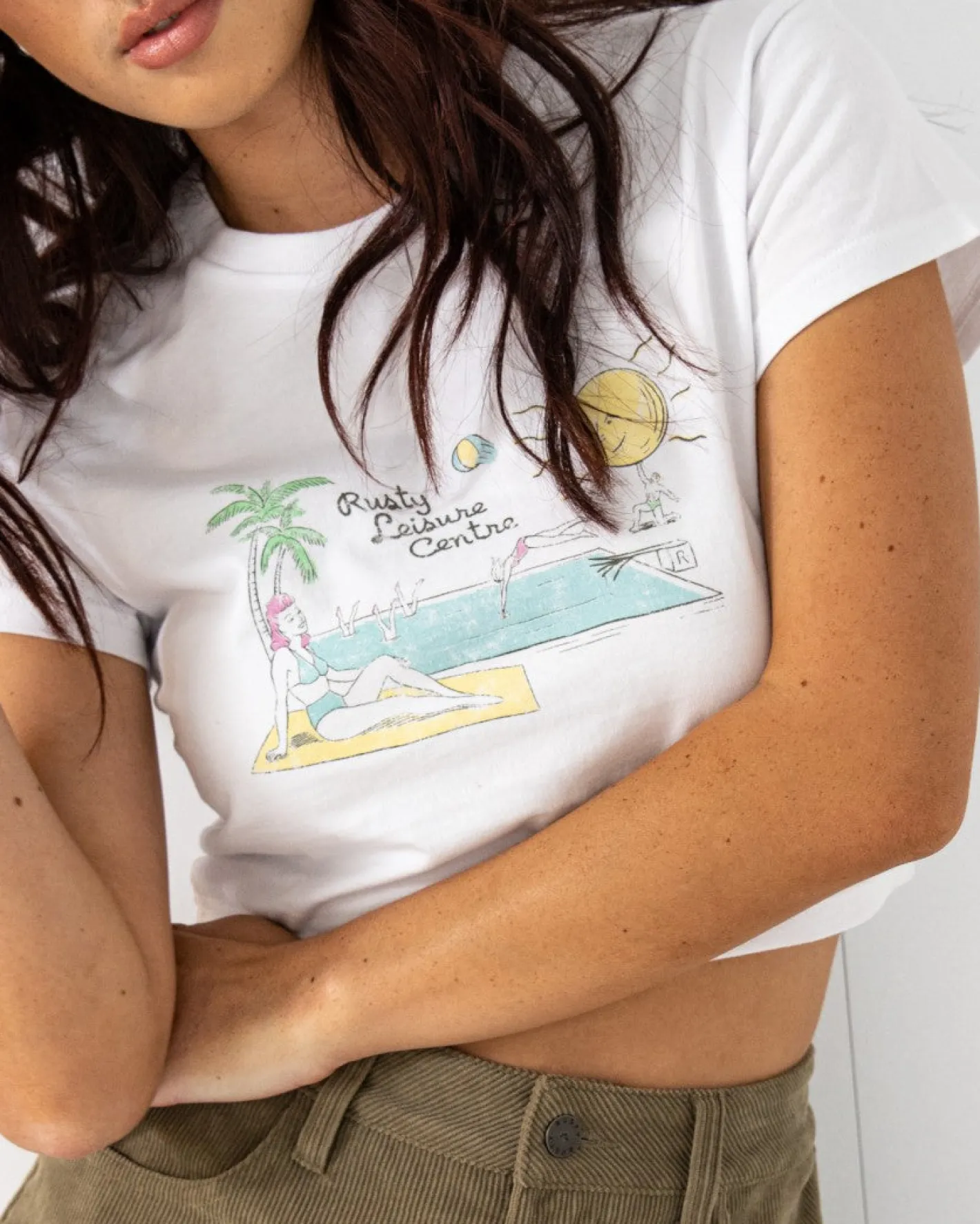 Online Pool Side Organic Graphic Baby Tee Womens Tees & Tanks