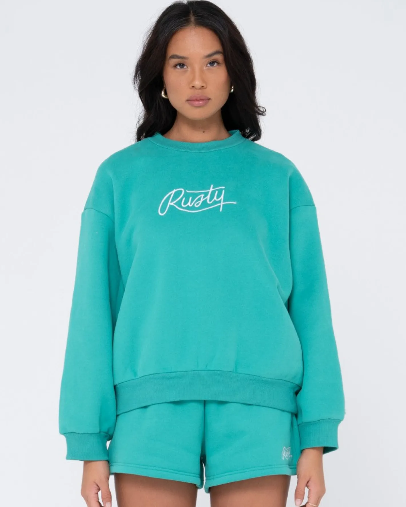 Best Script Oversize Crew Neck Fleece Womens Hoodies & Fleece