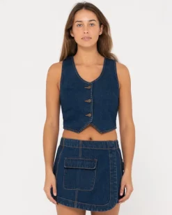 Best Sale Ryley Cropped Denim Vest Womens Fashion Tops