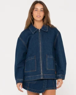 Store Ryley Oversized Zip Through Denim Jacket Womens Jackets