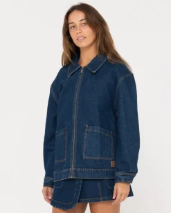 Store Ryley Oversized Zip Through Denim Jacket Womens Jackets