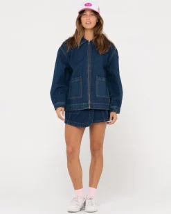 Store Ryley Oversized Zip Through Denim Jacket Womens Jackets