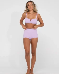 Store Sandalwood Textured High Waisted Surf Short Womens Bikini Bottoms