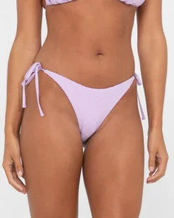 Fashion Sandalwood Textured Midi Side Ties Bikini Bottom Womens Bikinis
