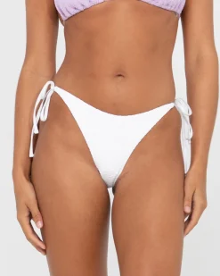Cheap Sandalwood Textured Midi Side Ties Bikini Bottom Womens Bikinis
