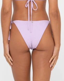 Fashion Sandalwood Textured Midi Side Ties Bikini Bottom Womens Bikinis