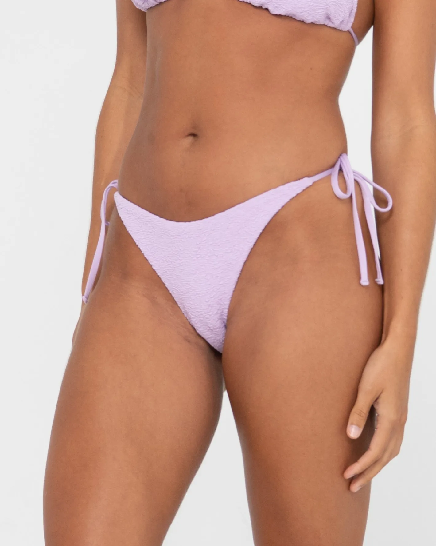 Store Sandalwood Textured Midi Side Ties Bikini Bottom Womens Bikini Bottoms