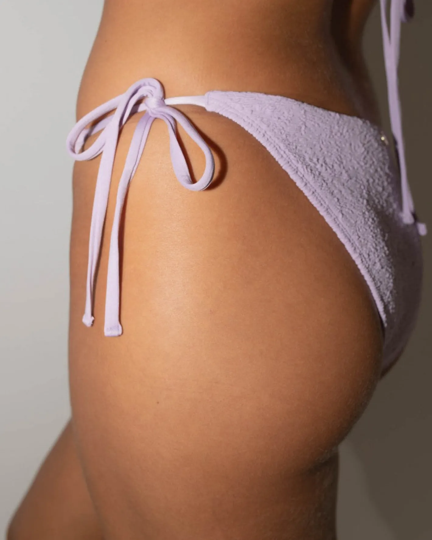 Fashion Sandalwood Textured Midi Side Ties Bikini Bottom Womens Bikinis